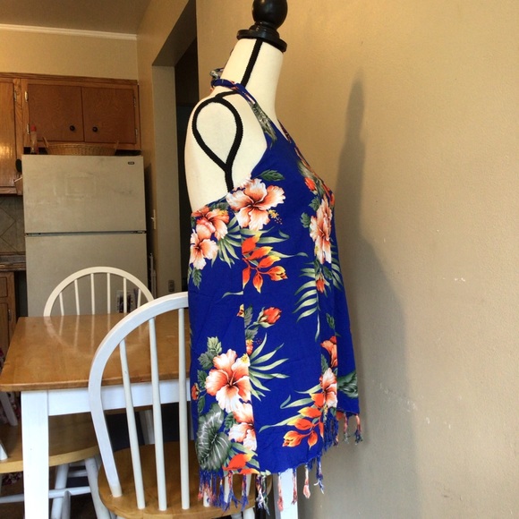 Indocraft Imports. Royal Blue Colorful Flowered Backless Shirt. 10-12. - Picture 3 of 9